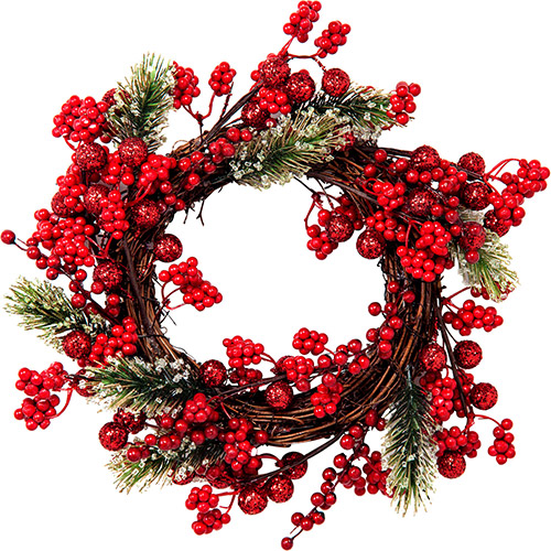 Guirlanda Frutinhas Vermelhas e Folhas Verdes, 31cm - Christmas Traditions