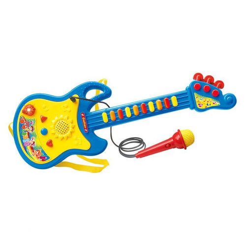 Tudo sobre 'Guitarra com Microfone Azul e Amarelo - Dm Toys'