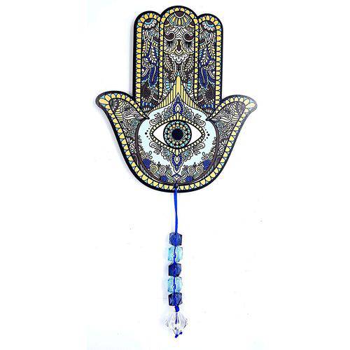 Hamsa Azul Marinho Mão de Fátima Amuleto Mau Olhado