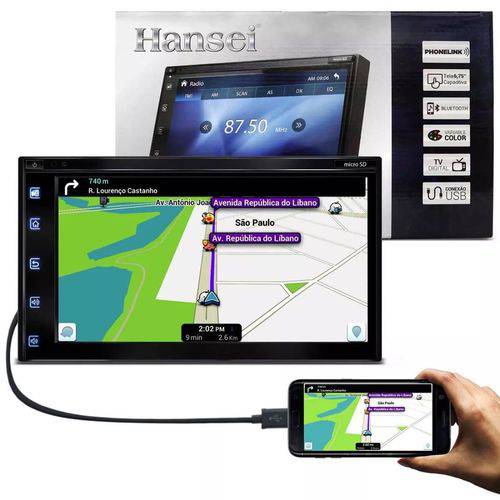 Hansei Clarion - Central Multimidia 2 Din Universal Tv Espelhamento Touch Usb Dd3016
