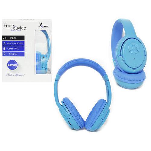 Headphone Bluetooth 3.0 Entrada Sd Card RÁDIO Fm MP3 Wma e Wav Azul Kp-360