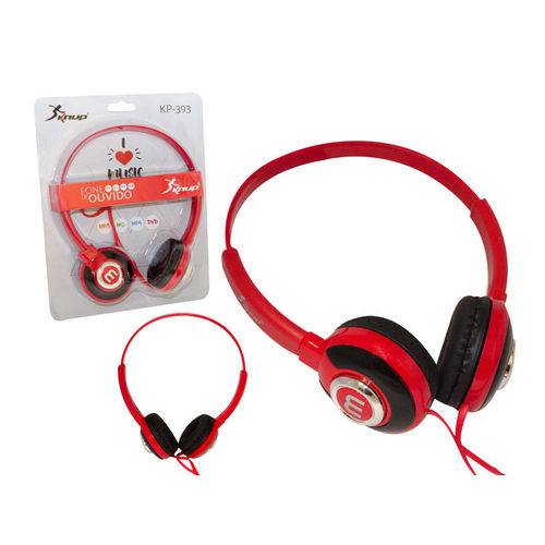Headphone com Haste Ajustavel Compativel com Todos Dispositivos com Saida P2 Vermelho Kp-393