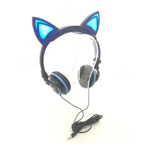 Headphone Orelha Gato Ear Cat Fone Ouvido com Luzes Azul e Preto