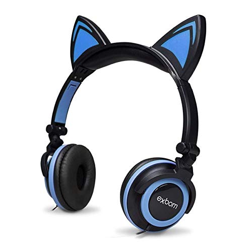 Headphone Orelha Gato Ear Cat Fone Ouvido com Luzes Preto e Azul