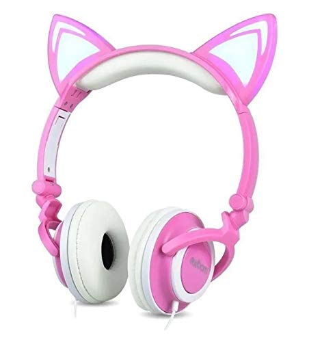 Headphone Orelha Gato Ear Cat Fone Ouvido com Luzes Rosa e Branco