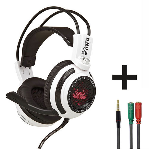 Headset Gamer com Microfone e Leds Knup Kp-400 com Adaptador P3 X P2