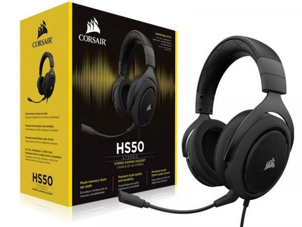 Headset Gamer Corsair CA-9011170-NA HS50 Stereo Carbon