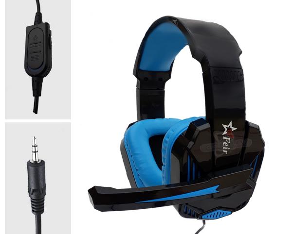 Headset Gamer Feir Som do Jogo e Chat P2 Fr-512 Azul