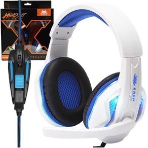 Headset Gamer Fone Ouvido com Microfone Usb P2 Led Pc Ps4 Celular Jogos Knup KP-396 Branco Azul