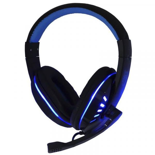 Tudo sobre 'Headset Gamer Ps4 Fone Ouvido com Microfone Usb P2 Led Celular Jogos Exbom HF-G310P4 Preto Azul'