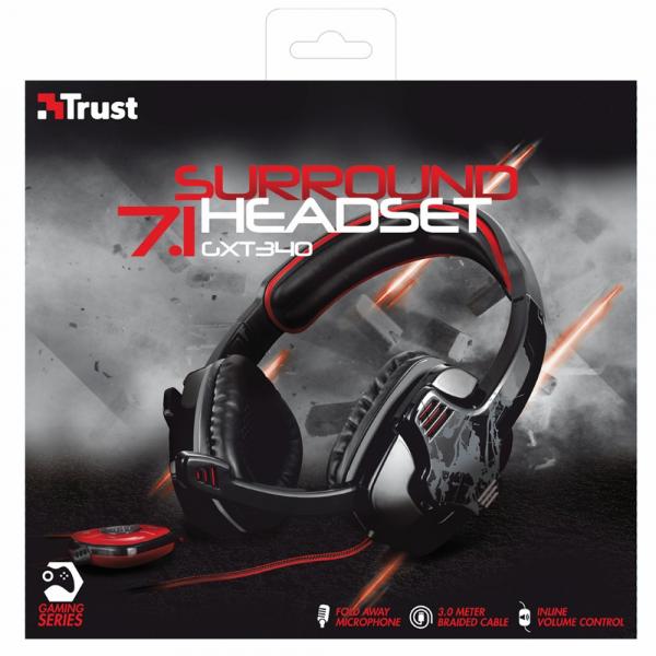 Headset Gamer Trust GXT 340 Preto/Vermelho - Surround 7.1 - Trust