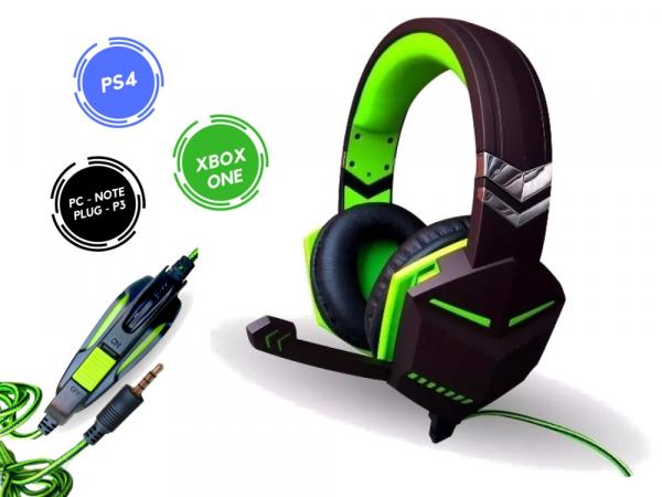 Headset Gamer Xbox One PS4 PC 7.1 Plug P3 3.5mm Som do Jogo e Chat Cabo Nylon VD - Feir