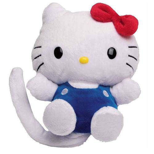 Tudo sobre 'Hello Kitty Rindo à Toa Boneca Bicho de Pelúcia com Sensor Gira e Ri - Modelo Gatinha Roupa Azul Dt8'
