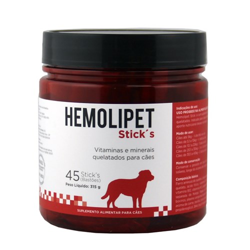 Hemolipet 45 Stick's Avert Suplemento para Cães (315g)