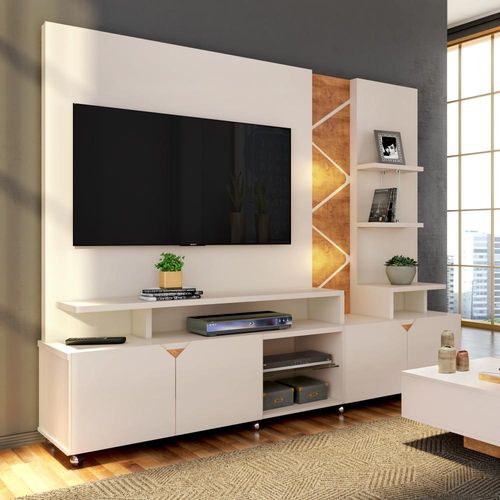 Home para Tv Cross Off White com Amendoa - Móveis Lukaliam