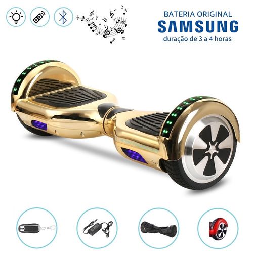 Hoverboard 6.5" Dourado Cromado Leds Bluetooth com Controle - Bateria Samsung