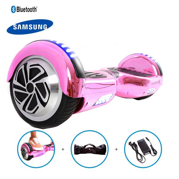 Hoverboard 6,5" Pink Cromado Hoverboardx Bateria Samsung Bluetooth Smart Balance com Bolsa