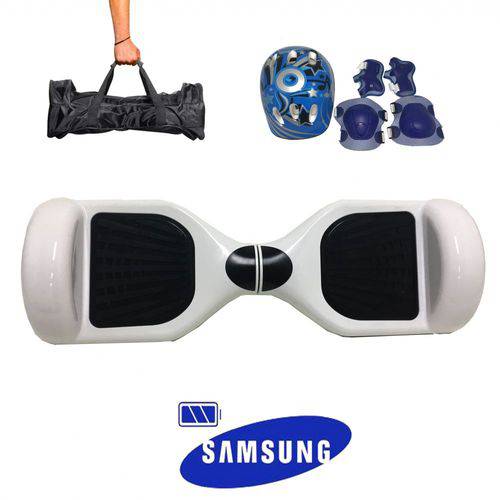 Hoverboard 6,5 Polegadas Branco- Bateria Samsung-c/ Bolsa e Kit de Proteção Azul