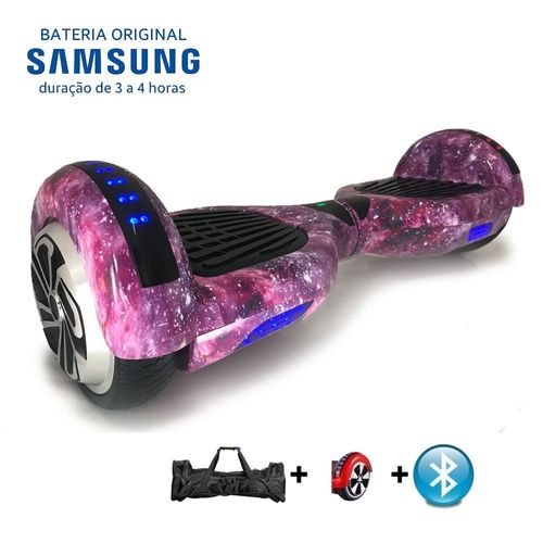 Tudo sobre 'Hoverboard 6.5 Purple Space com Bluetooth Led Bateria Samsung e Bolsa - Espaço Lilas Rosa'