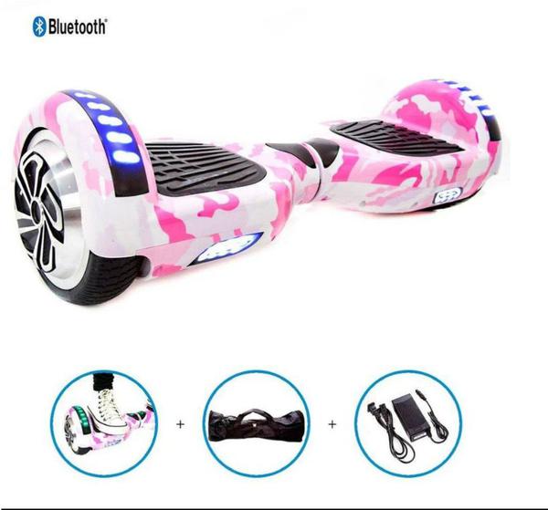 Hoverboard Skate Elétrico Leds Bluetooth 6,5 - Camuflado Rosa - Smart Balance