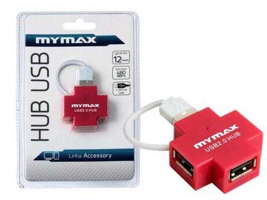 Hub 4 Portas USB 2.0 Vermelho MSWI-USB409/RD - Mymax