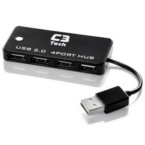 Hub USB 2.0 - 4 Portas - C3 Tech - Preto - Hu-201 Bk