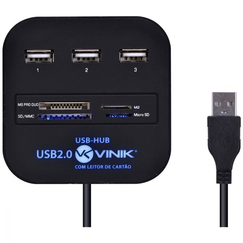 Hub USB 2.0 com Leitor de Cartão SD e Micro SD Vinik
