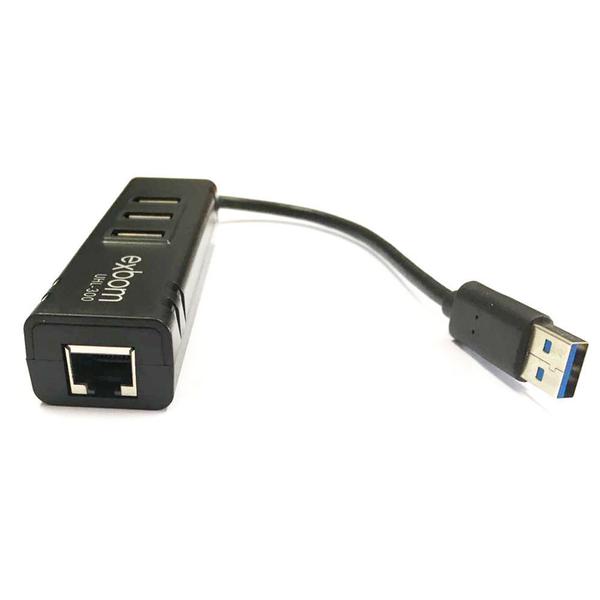 Hub USB 3.0 com 3 Portas + Adaptador USB para Rede Cabeada Ethernet Gigabit 10/100/1000 Exbom UHL-300