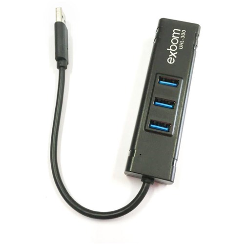 Hub USB 3.0 com 3 Portas + Adaptador USB para Rede Cabeada
