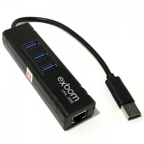 Hub USB 3.0 3 Portas + Adaptador USB para Rj-45 Placa de Rede Externa 10/100/1000 Mbps Exbom Uhl-300