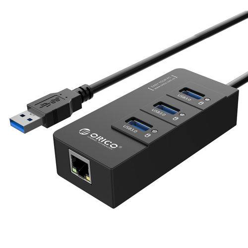 Hub USB 3.0 - 3 Portas USB 3.0 + Entrada Gigabit Ethernet - ORICO - HR01-U3