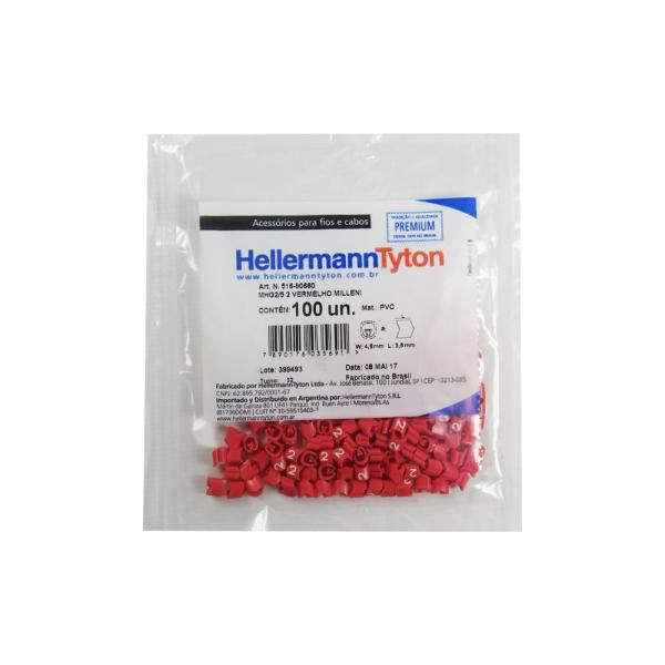 Identificador para Cabos HellermannTyton 5 Números 100 Unidades Vermelho - Hellermanntyton Ltda