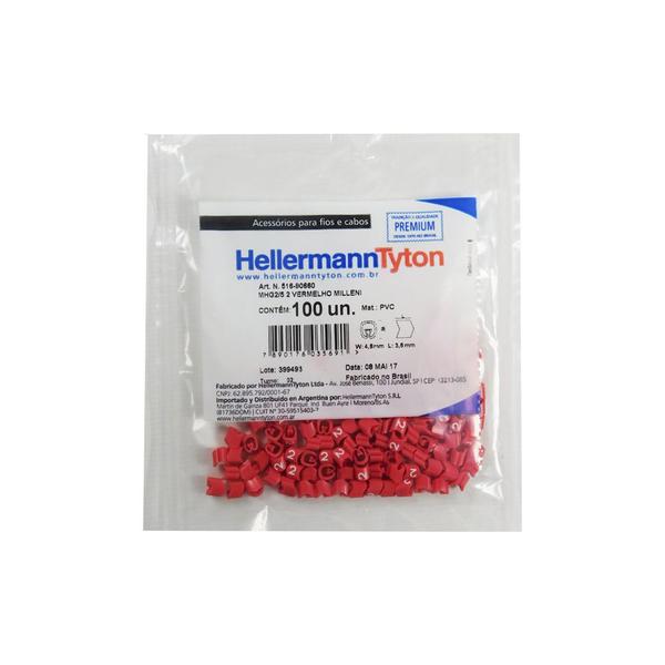 Identificador para Cabos HellermannTyton 5 Números 100 Unidades Vermelho - Hellermanntyton Ltda