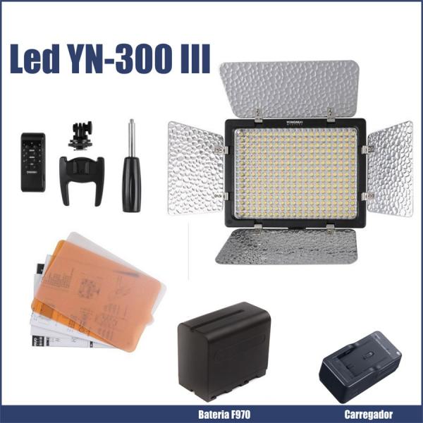 Iluminador Profissional de Leds Yongnuo YN 300III C/ Bateria F970 e Carregador