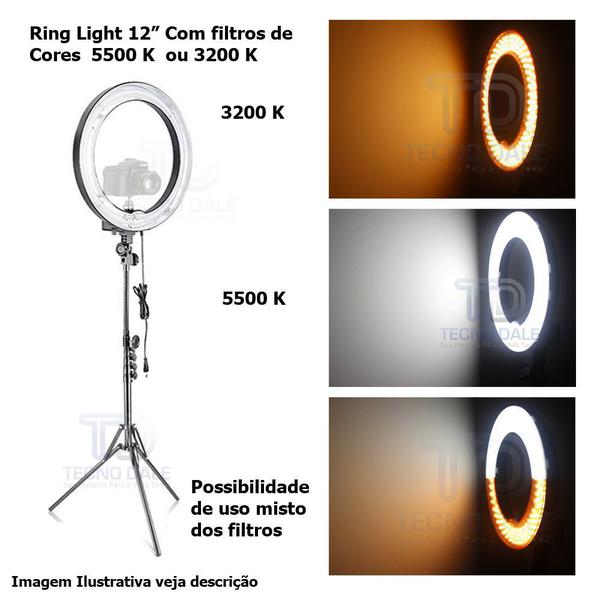 Iluminador RL 12 Led Ring Light Circular com Tripé 2M - Ebai