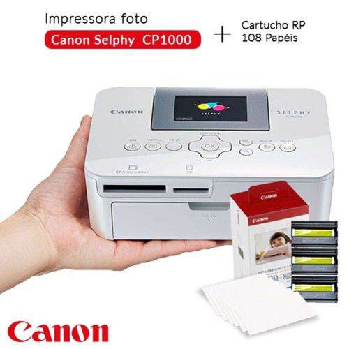 Impressora Fotográfica Canon Portátil Selphy Cp1000 com Cartucho Rp-108 Papéis