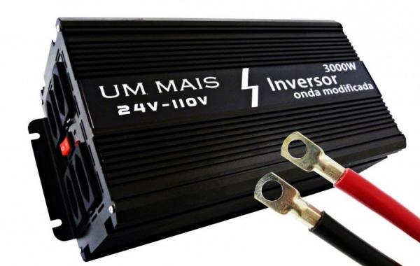 Inversor de Tensão Veicular um Mais - 3000w - 24v para 110v - Onda Modificada - 4 Tomadas Padrão Brasileiro