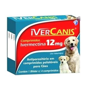 Ivercanis Ivermectina 12Mg - Carrapato e Vermífugo 4 Comp