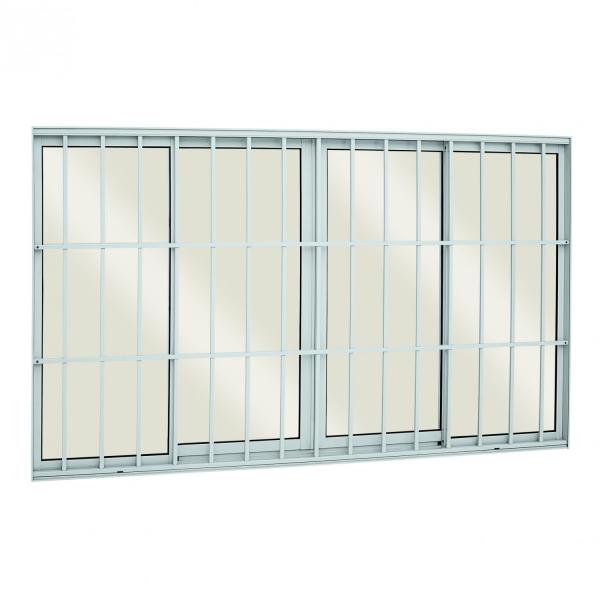 Janela de Correr Alumínio 4 Folhas com Vidro e Grade Classic Alumifort Sasazaki 100cmx200cm Branco