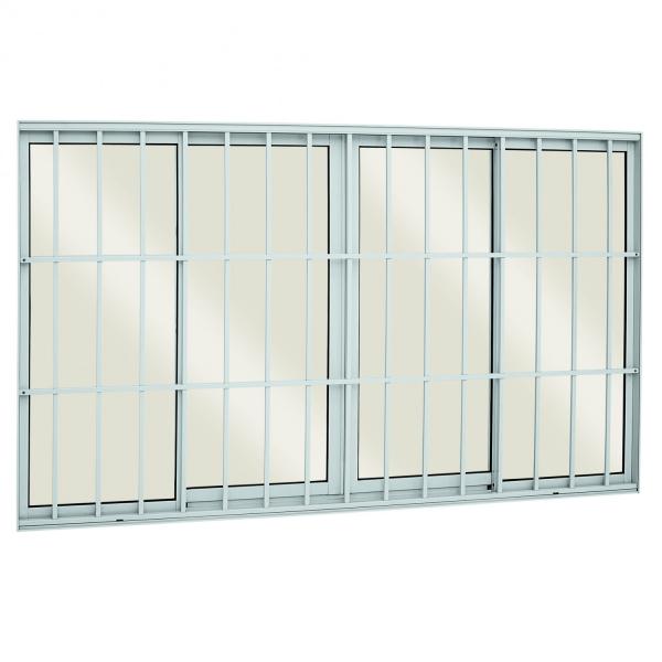 Janela de Correr Alumínio 4 Folhas com Vidro e Grade Classic Alumifort Sasazaki 120cmx200cm Branco