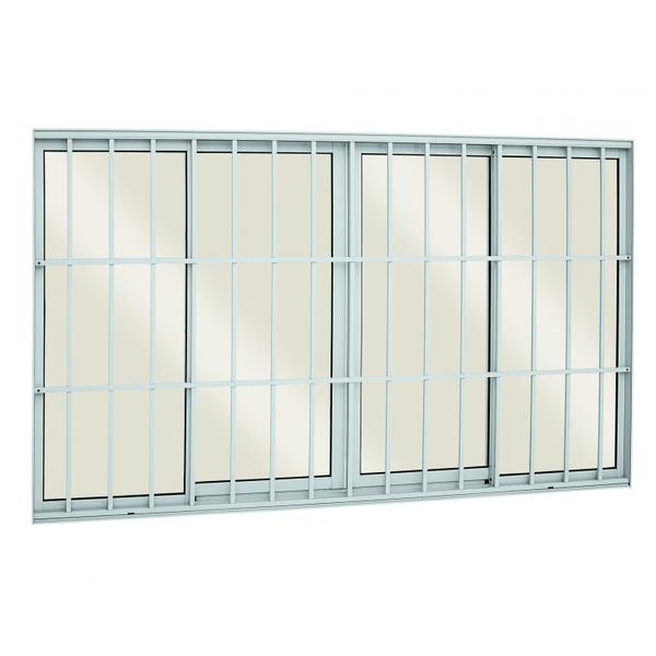 Janela de Correr Alumínio 4 Folhas com Vidro e Grade Classic Alumifort Sasazaki 120cmx150cm Branco