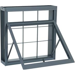 Janela Maxim-ar Aço Grade Quadriculada 60x60x8cm Abertura Projeção Externa Sem Vidro - Cinza