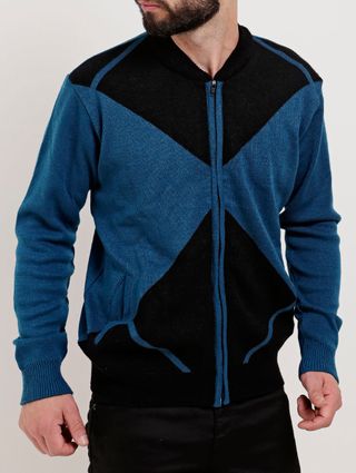 Jaqueta de Tricot Masculina Azul/preto