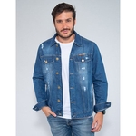 Jaqueta Jeans Destroyed Revanche Masculina Azul 51350