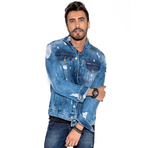 Jaqueta Jeans Destroyed Revanche Masculina Azul
