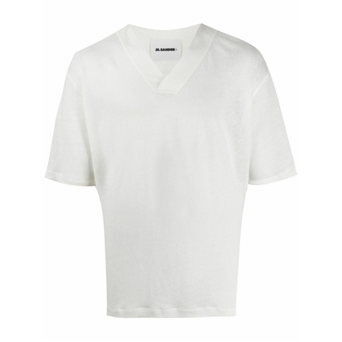 Jil Sander Camiseta Gola V de Linho - Branco