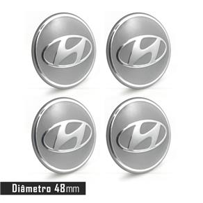 Jogo 4 Emblema Roda Hyundai Prata 48mm Calota