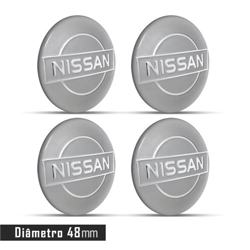 Jogo 4 Emblema Roda Nissan Prata 48Mm Calota