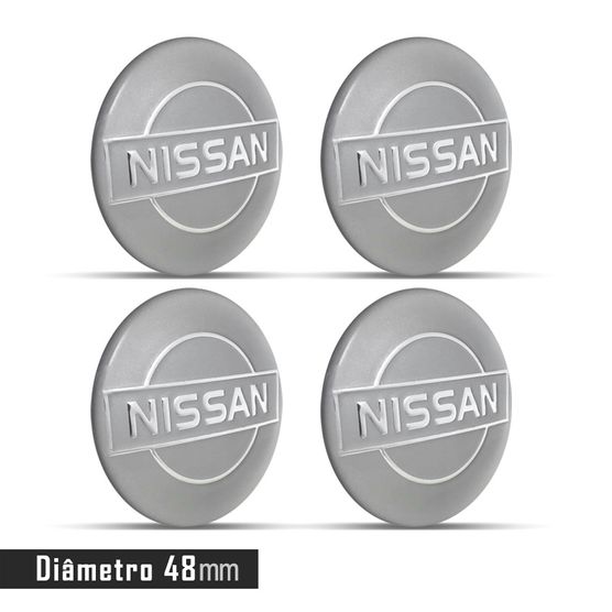 Jogo 4 Emblema Roda Nissan Prata 48mm