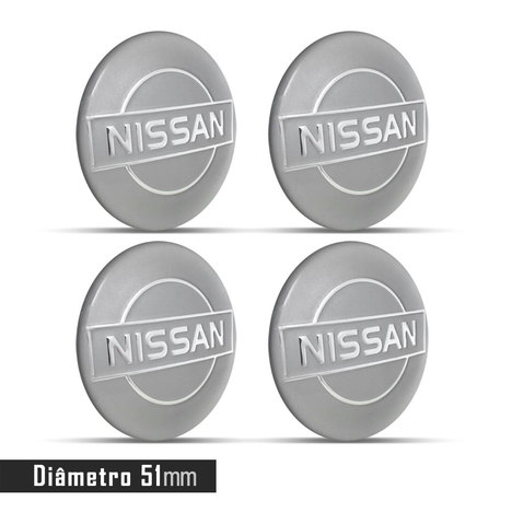Jogo 4 Emblema Roda Nissan Prata 51Mm. Calota